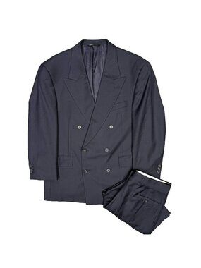 Vintage Coppley Suit Double-Breasted Wool Navy Blue Canada 40S 34x28